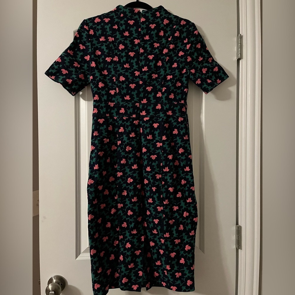 Boden Forest & Navy Floral Louise Textured Midi Sheath Dress US6R - Picture 8 of 12